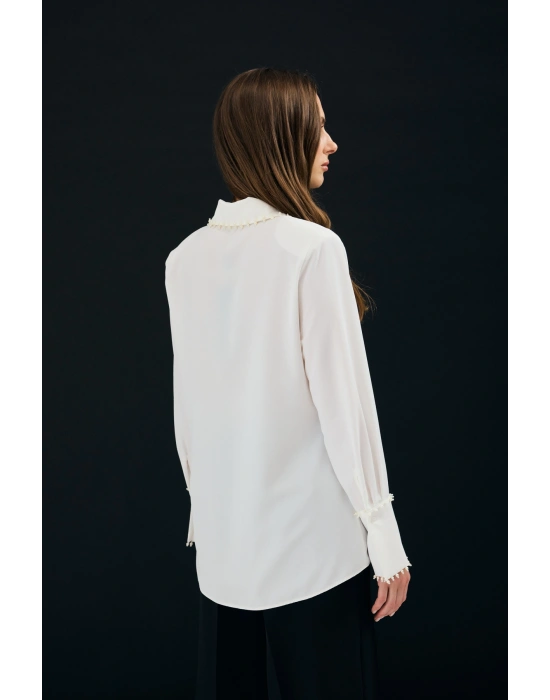 İşlemeli Gömlek - Ekru