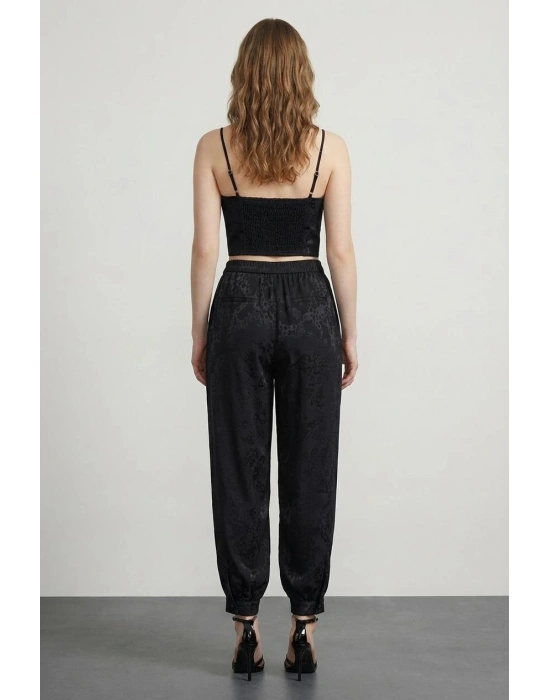 Jakarlı Ballon Fit Pantolon Siyah