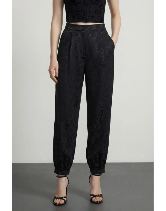 Jakarlı Ballon Fit Pantolon Siyah