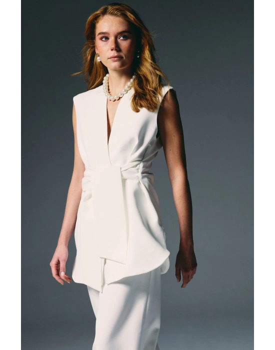 Kalın Kuşaklı Yelek - Ekru