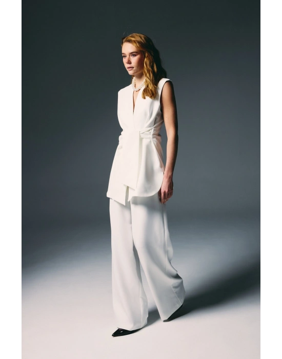 Kalın Kuşaklı Yelek - Ekru