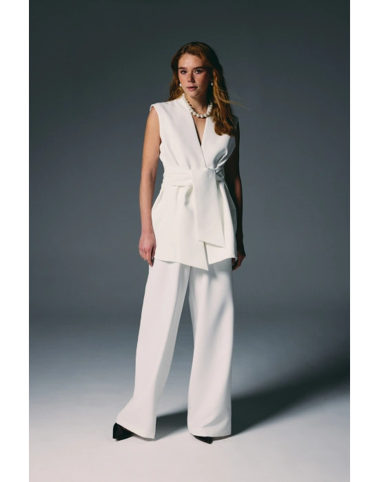 Kalın Kuşaklı Yelek - Ekru