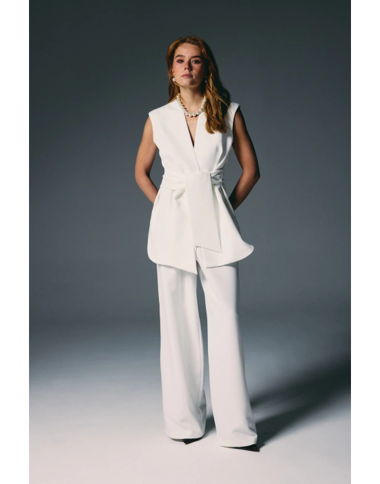 Kalın Kuşaklı Yelek - Ekru