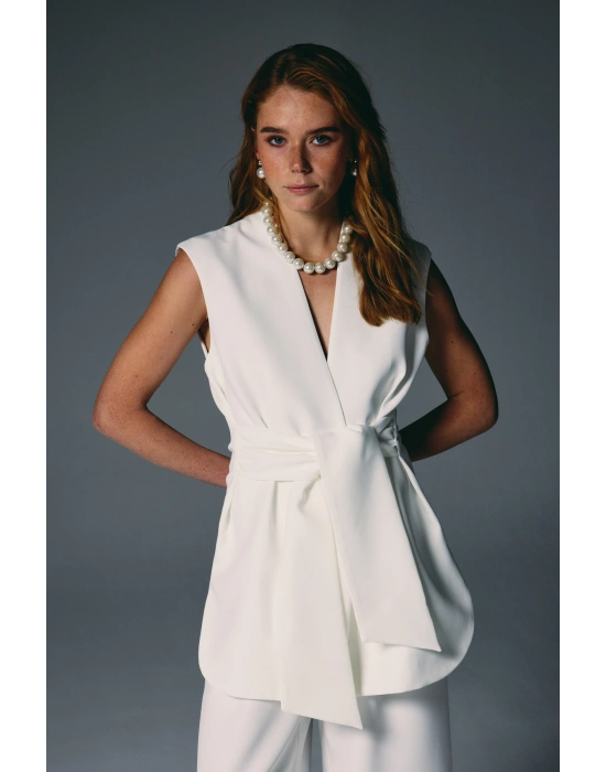 Kalın Kuşaklı Yelek - Ekru