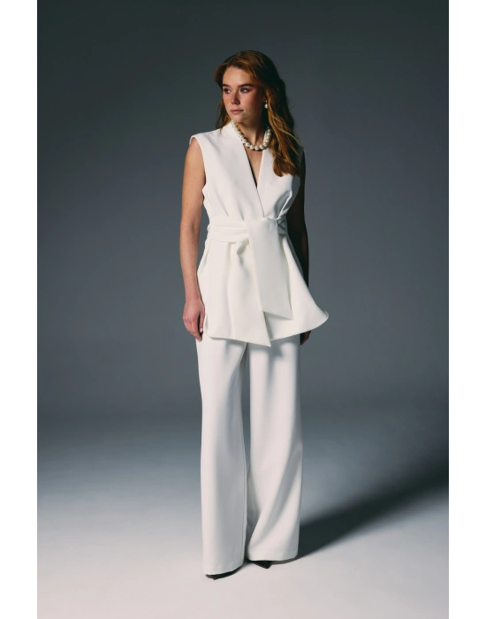 Kalın Kuşaklı Yelek - Ekru