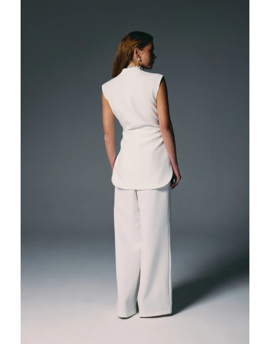 Kalın Kuşaklı Yelek - Ekru