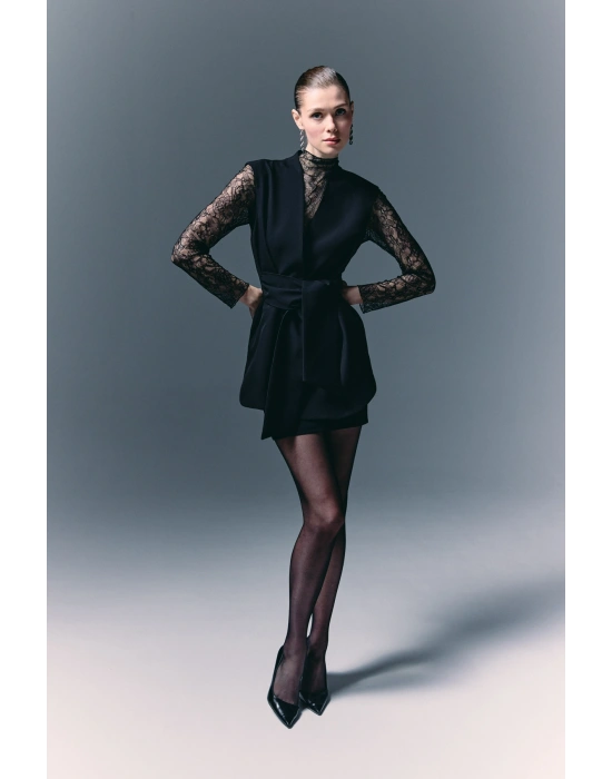 Kalın Kuşaklı Yelek - Siyah