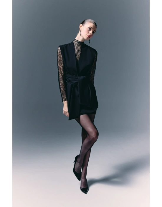 Kalın Kuşaklı Yelek - Siyah