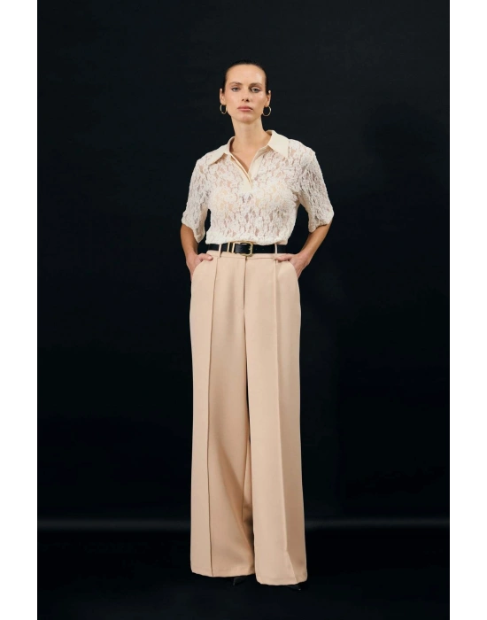 Kemer Detaylı Pantolon - Bej