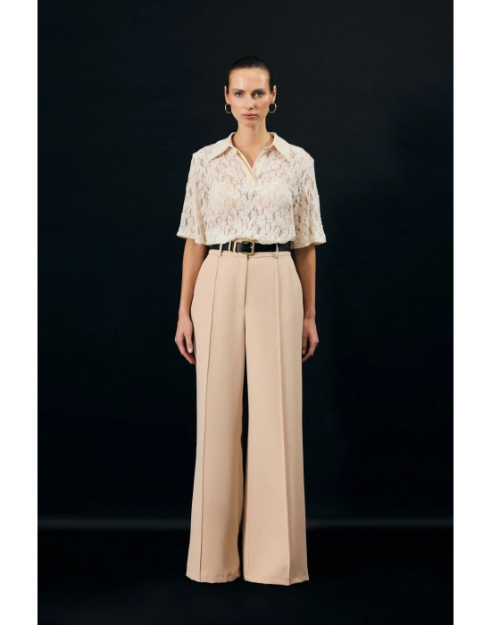 Kemer Detaylı Pantolon - Bej