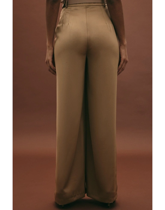 Kemer Detaylı Saten Pantolon - Vizon