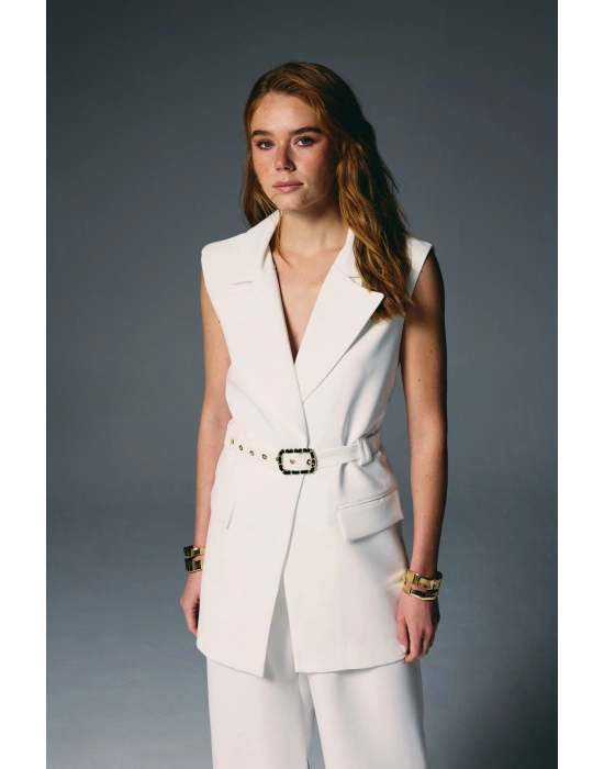 Kemer Detaylı Yelek - Ekru