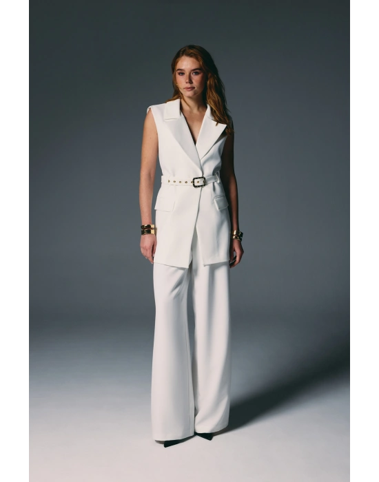 Kemer Detaylı Yelek - Ekru