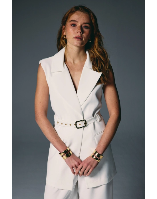 Kemer Detaylı Yelek - Ekru