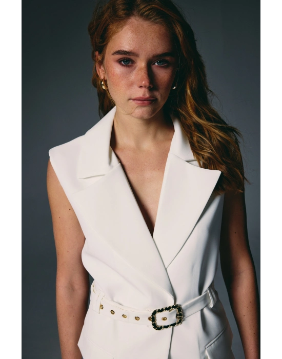 Kemer Detaylı Yelek - Ekru