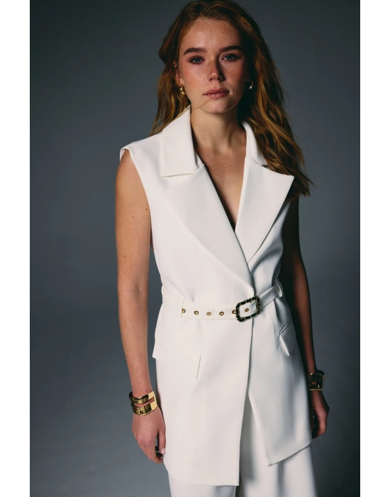 Kemer Detaylı Yelek - Ekru