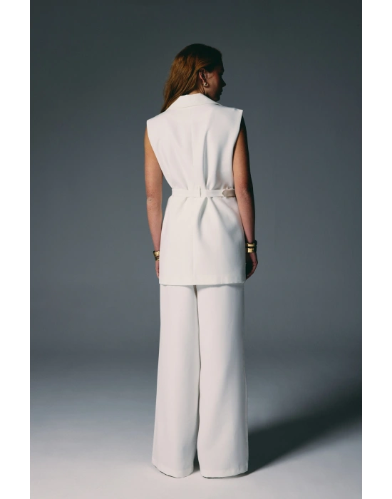 Kemer Detaylı Yelek - Ekru