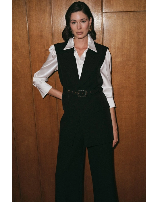 Kemer Detaylı Yelek - Siyah