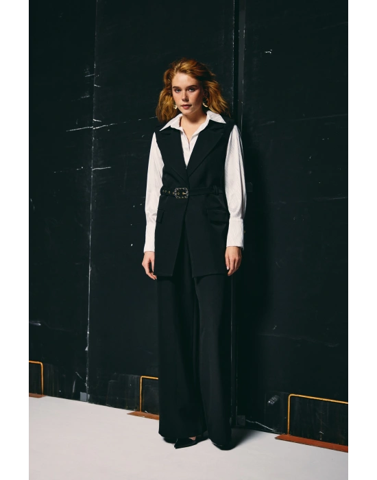 Kemer Detaylı Yelek - Siyah