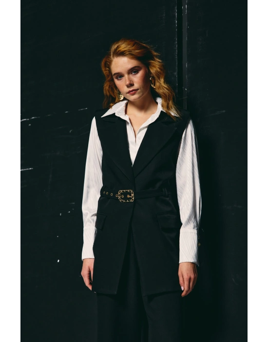 Kemer Detaylı Yelek - Siyah