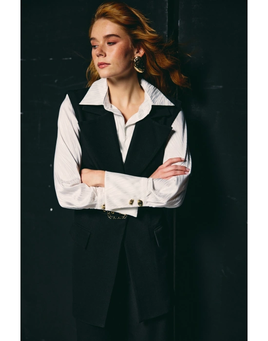 Kemer Detaylı Yelek - Siyah