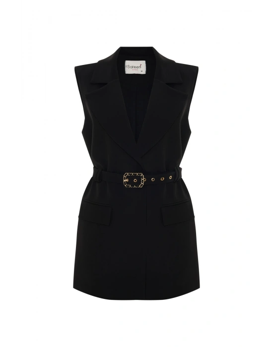 Kemer Detaylı Yelek - Siyah