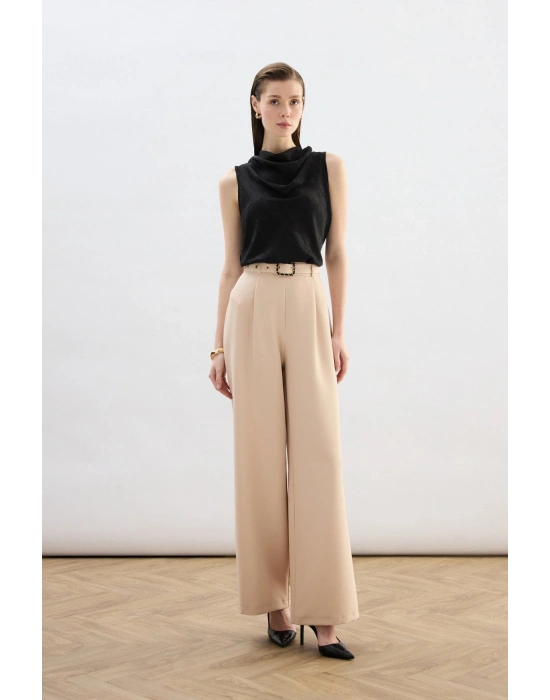 Kemerli Bol Pantolon - Bej