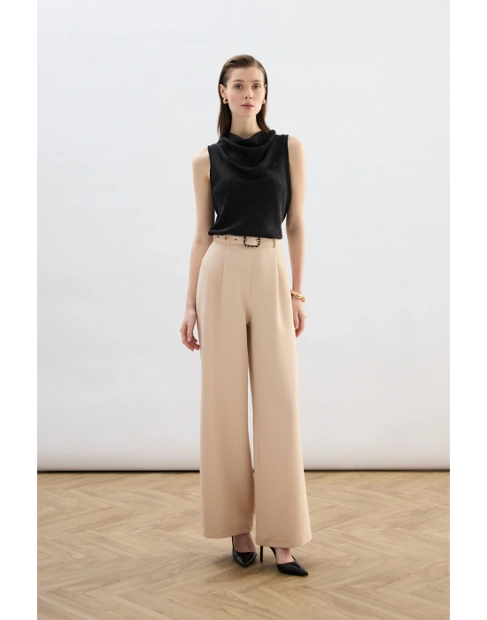 Kemerli Bol Pantolon - Bej