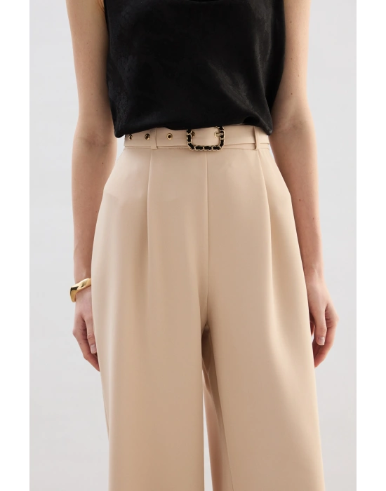 Kemerli Bol Pantolon - Bej