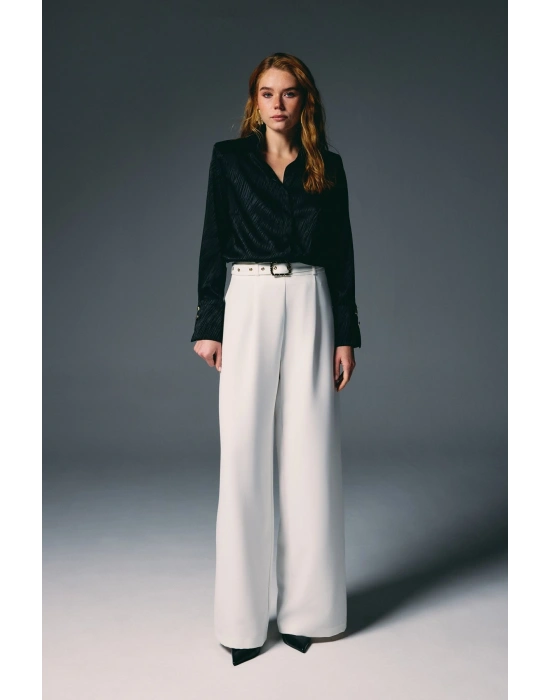 Kemerli Bol Pantolon - Ekru