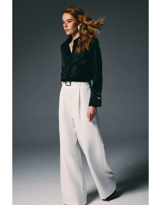 Kemerli Bol Pantolon - Ekru