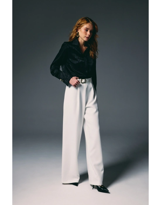 Kemerli Bol Pantolon - Ekru