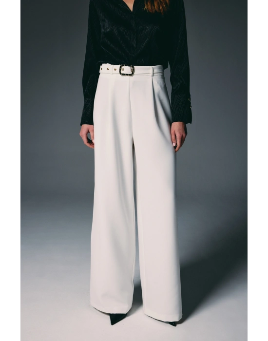 Kemerli Bol Pantolon - Ekru