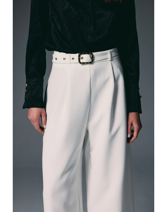 Kemerli Bol Pantolon - Ekru