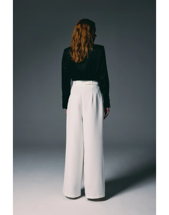Kemerli Bol Pantolon - Ekru