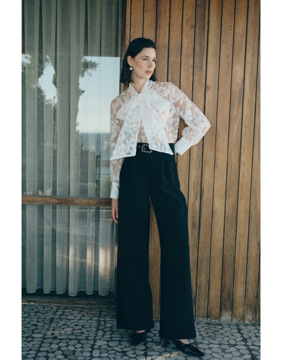 Kemerli Bol Pantolon - Siyah