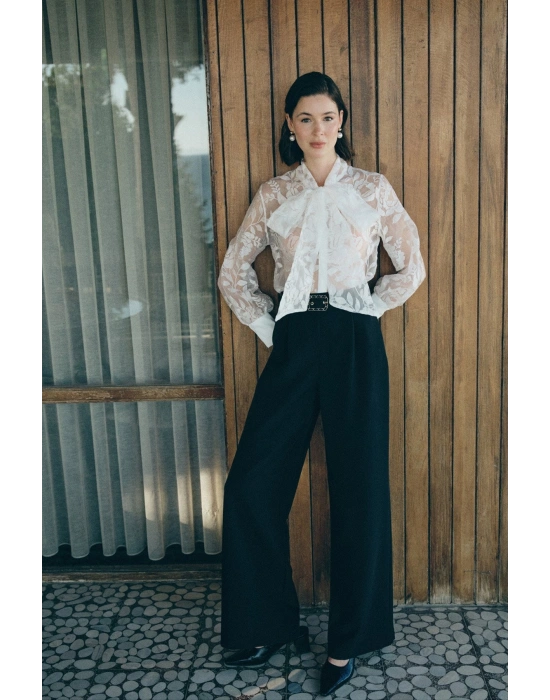 Kemerli Bol Pantolon - Siyah