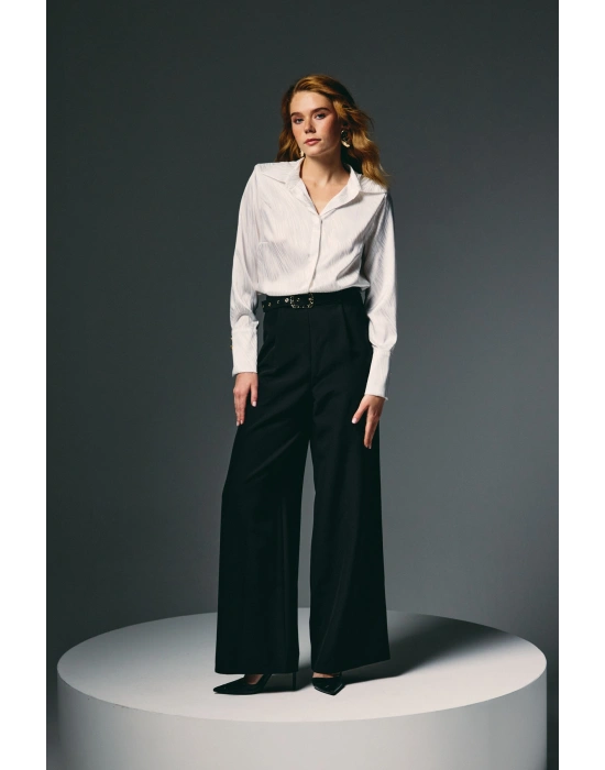 Kemerli Bol Pantolon - Siyah