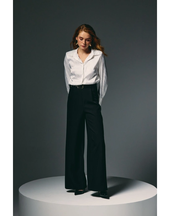 Kemerli Bol Pantolon - Siyah