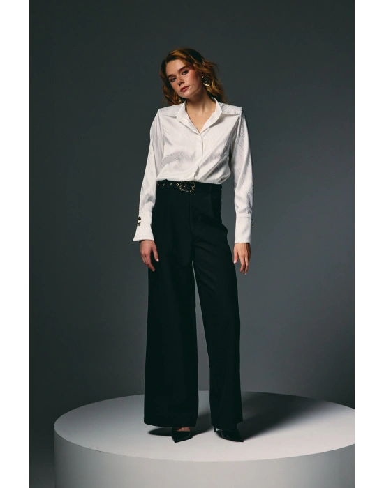 Kemerli Bol Pantolon - Siyah