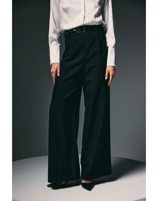 Kemerli Bol Pantolon - Siyah