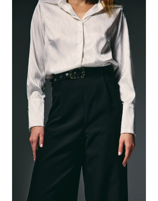 Kemerli Bol Pantolon - Siyah