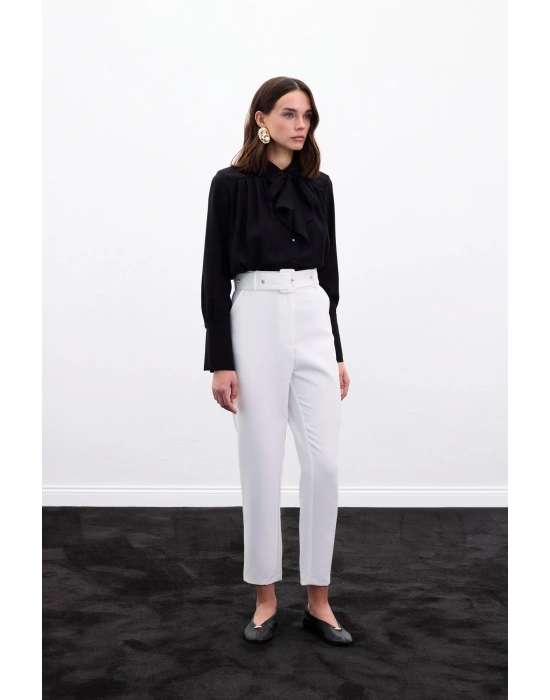 Kemerli Pantolon - Ekru