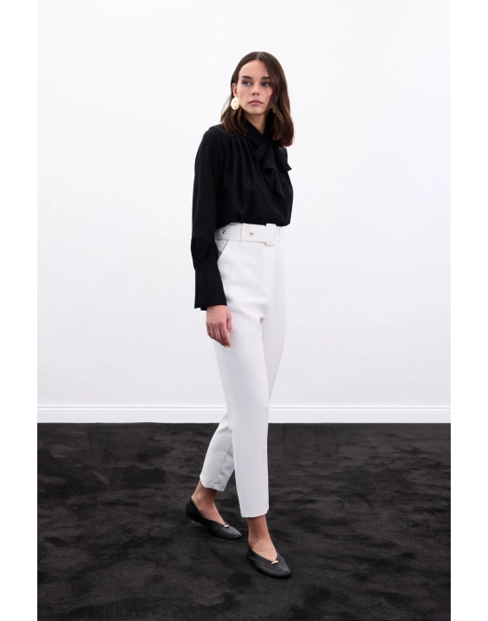 Kemerli Pantolon - Ekru