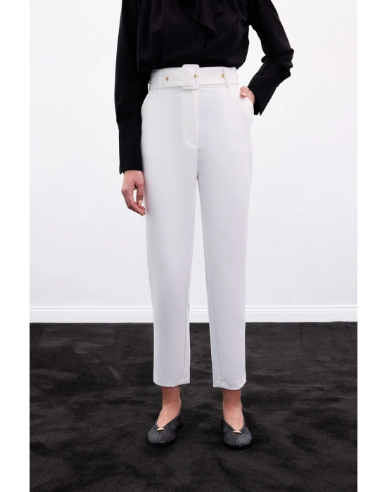 Kemerli Pantolon - Ekru