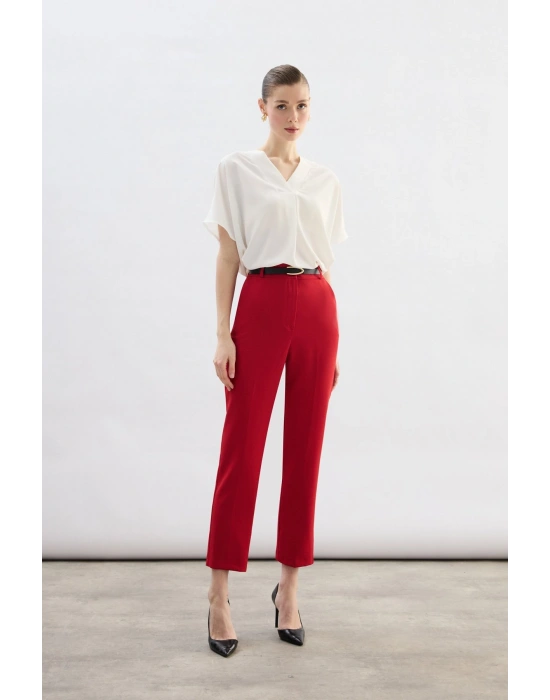 Kemerli Pantolon - Kırmızı