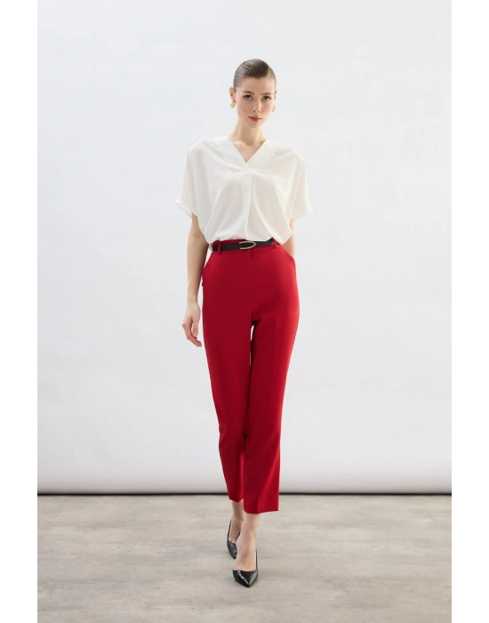 Kemerli Pantolon - Kırmızı