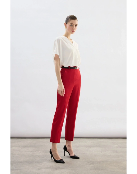 Kemerli Pantolon - Kırmızı