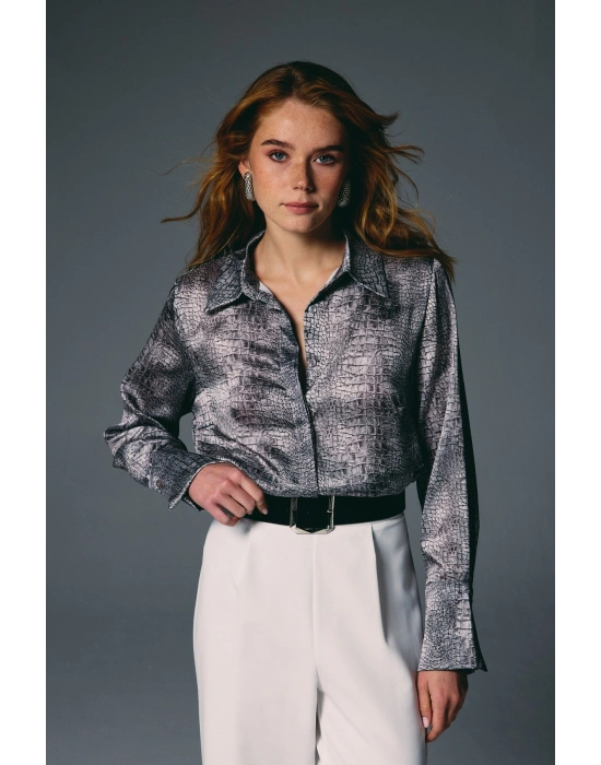 Klasik Desenli Gömlek - Gri