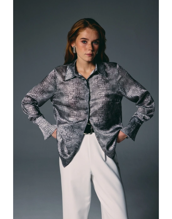 Klasik Desenli Gömlek - Gri